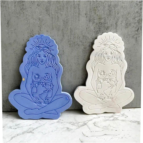 HVJEWELRY New 2024 Mother Earth Coaster Crystal Silicone Mold DIY Earth Goddess Cup Pad Resin Mould Plaster Gypsum Concrete Ornament Making Crafts Tray Mold Decoration Kitchen Accessories Creative Gift