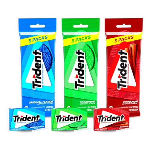 Trident Sugar Free Chewing Gum Variety Pack, Cinnamon, Spearmint & Original, 3 Packs of 14 Pieces (126 Total Pieces)