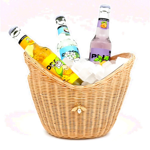 Houselyla Ice Bucket with Handle, Woven and Acrylic Double Layer Busket Design - Anti Frozen Hands Anti Water Leakage, 4l Champagne Wine Bucket for Cocktail Bar, Parties