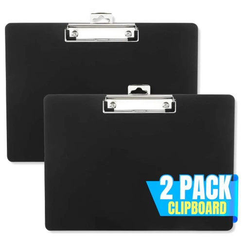 1InTheOffice Landscape Clipboard, Black Horizontal Clipboard, 8.8 x 12.4-inch, 2 Pack