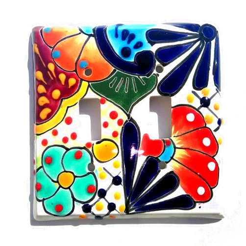 Guanajuato_Gardens Mexican Talavera Double 2 Toggle Lightswitch Cover Plates. Designs and Colors Vary!