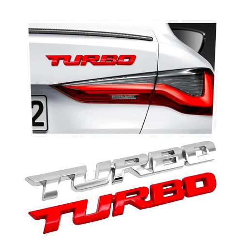 Dickno 2PCS Turbo Car Emblem Decal, 3D Metal Fender Logo Badge Sticker, Zinc Alloy Auto Front Hood Side Body Emblem Sticker, Universal Exterior Decor Car Accessories for SUV Truck (Red+Silver)