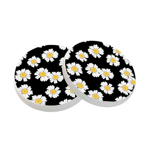 oFloral White Daisy Coasters for Drinks Floral Chamomile in Dark Cups Place Mats for Home Decor Set of 2, 4 Inch