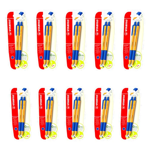 STABILO Pointball Retractable Ballpoint Pen 79% Recycled Plastic (Box of 10 Blister Packs of 2) Blue