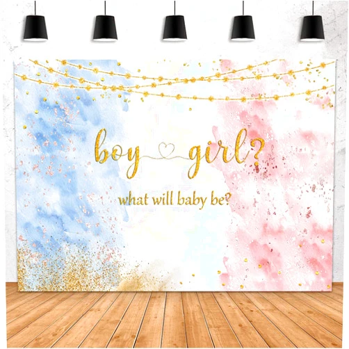 MEHOFOND 7x5ft Blue Pink Gender Reveal Backdrop Boy or Girl Party Decoration Photography Background Watercolor Rose Gold and Navy Blue He or She Pregnancy Reveal Surprise Party Photoshoot Banner