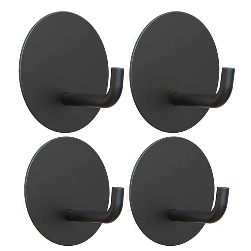 VIS'V Adhesive Hooks, Black Round Self Adhesive Wall Hooks Small Stick on Hooks Waterproof Heavy Duty Stainless Steel Shower Sticky Towel Hooks for Bathroom Kitchen Livingroom Camper 4 Pcs