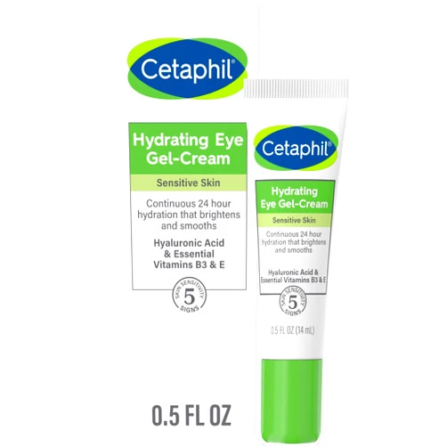 Cetaphil Hydrating Eye Gel-Cream, With Hyaluronic Acid, 0.5 fl oz, Brightens and Smooths Under Eyes, 24 Hour Hydration for All Skin Types, (Packaging May Vary)