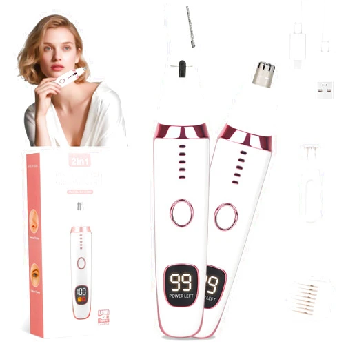 Mendaping Nose and Ear Hair Trimmer for Women Men,2 in 1 LED Display Eyebrow Hair Trimmer with USB Rechargeable,2025 Portble Waterproof Facial Hair Removal with Dual-Edge Blades for Travel (Pink)
