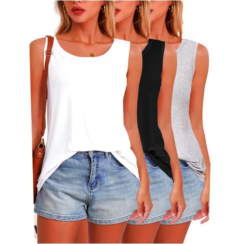 BQTQ 3 Pack Womens Tank Tops Loose Fit Summer Scoop Neck Tops Sleeveless Shirts