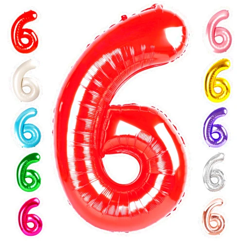 Mluchee Red Number 6 Balloon 40 Inch, 6th Birthday Balloon for Boy Girl, Foil Mylar Helium Number Balloons Birthday Party Decorations