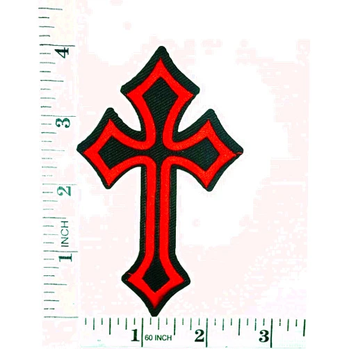 Nice Night Cartoon Patches Red Christian Cross Embroidered Patch Crucifix Religious Biker Patches Appliques Fabric Decorating for Hat Cap Polo Backpack Clothing Jacket T-Shirt DIY Embroidered Iron On/Sew On Patch