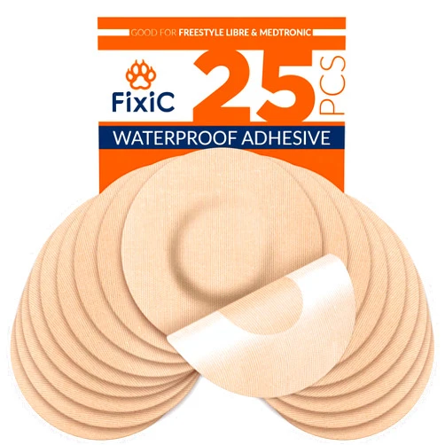 Fixic Freestyle Adhesive Patch 25 PCS – Good for Libre 1, 2, 3 – Enlite – Guardian – NO Glue in The Center of The Patch – Pre-Cut Back Paper – Long Fixation for Your Sensor! (Tan)