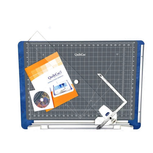 QuiltCut2 All-in-One Fabric Cutting System for Quilters - Includes Rotary Cutting Mat, Fabric Clamp, Cutting Guide, and Speed Gauge Ruler