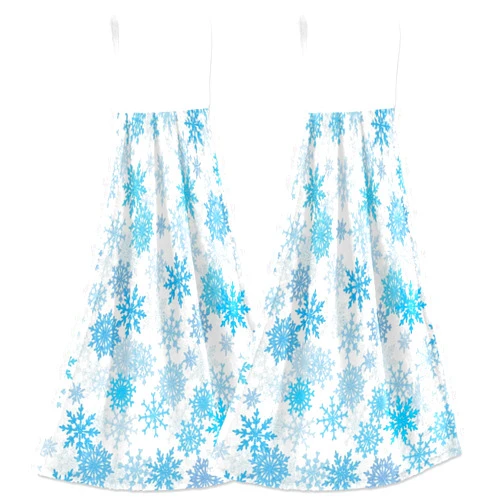 Aslsiy Christmas Hanging Kitchen Towels Set of 2 Blue Snowflakes Hand Tie Towels Fast Drying Dish Tea Towels for Tabletop Gym Home Holiday Decor Gift