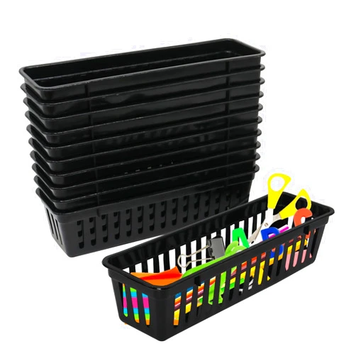 FEOOWV Classroom Pencil or Rubber Organizer Basket Trays, Office Supply Baskets Organization Trays for Home School Classroom Office 12 Pack (Black)
