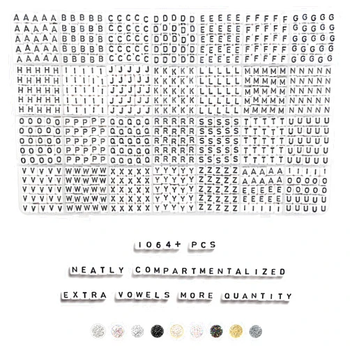 Deinduser 1064 Pieces Letter Beads - White Square Letter Beads for Bracelets - Acrylic Letter Beads for Jewelry Making - Bracelet Letter Beads - Alphabet Beads Black on White