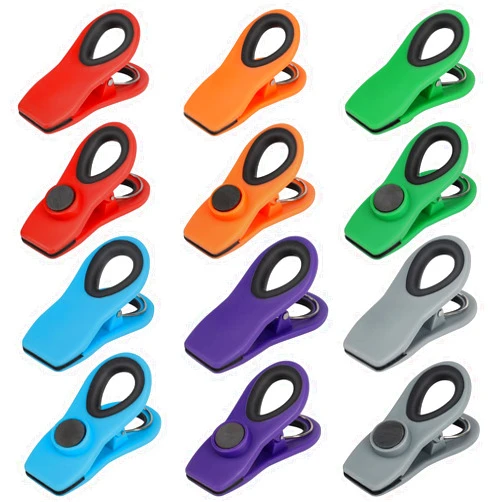 TACGEA Chip Clips, Magnetic Bag Clips with Air Tight Seal for Food Storage, 12 Pieces, Multicolor