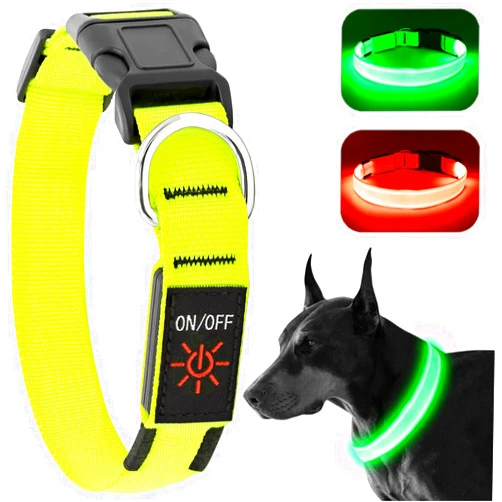 KOSKILL Light Up Dog Collar at Night, Led Dog Collar Adjustable, Lighted Dog Collar Rechargeable Waterproof, Dog Lights for Night Walking, Glow in The Dark Dog Collars Light for Medium Large Dogs GM