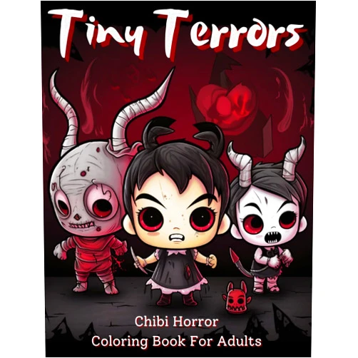 CreativeHue Publisher Tiny Terrors Chibi Horror Coloring Book For Adults: Spooky Kawaii: Scary But Cute Characters For Coloring