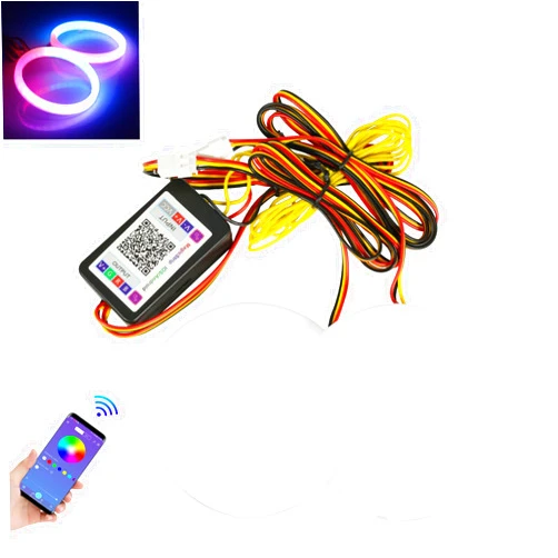 Qasim Angel Eyes Halo Rings Cotton Lights 12V 80MM RGB LED Universal for Car Scooter Motorcycle DRL with Turn Signal Function APP Bluetooth Control Multi-Color 2-Pack