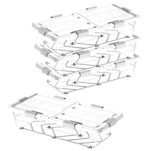XIMSPHY 4 Pack Under Bed Storage Bin, Plastic Under Bed Storage Container with Lids, Clear Stackable Under Bed Storage Box for Shoes, Clothes, Books, Blankets