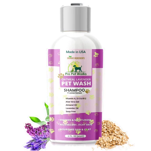 Pro Pet Works 5 in 1 Oatmeal Lavender-Lilac Dog Shampoo and Conditioner 17oz-Organic Soap/Sulfate Free-Deshed Moisturizer for Dandruff Allergies & Itchy Dry Sensitive Skin-Grooming for Smelly Puppy-Pro Pet Works