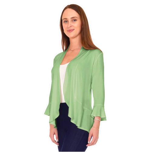 The DFF Shop DFF Shop Women's 3/4 Length Flare Sleeve Ruffles Hem Open Cardigan (Size: S-5X)