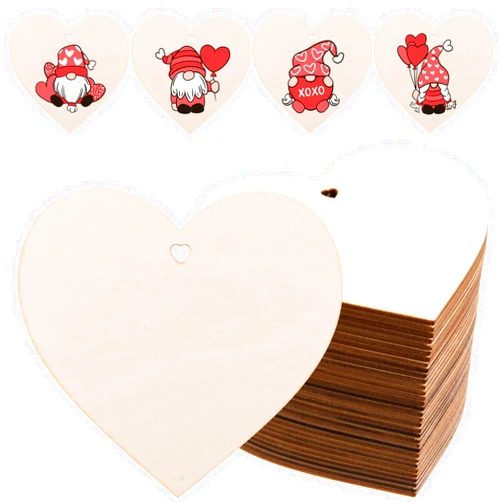 AWIZOM 120 Pcs Wooden Heart Cutouts 4 Inch Wooden Heart Shaped Ornaments Unfinished Wood Heart Slices Valentine's Day Wood Cutout with Heart Hole for DIY Present Tags Wedding Mother's Day Decor