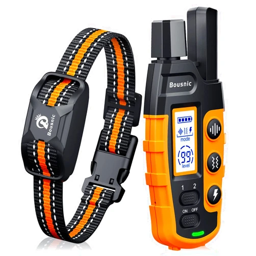 Bousnic Dog Shock Collar - 3300Ft Dog Training Collar with Remote for 5-120lbs Small Medium Large Dogs Rechargeable Waterproof e Collar with Beep (1-8), Vibration(1-16), Safe Shock(1-99) (Orange)
