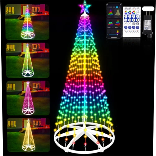 AMIPEPE 8ft 388 LED Smart LED Christmas Cone Tree Light, Lighted Artificial Tree with Star Topper, Music Sync with Remote APP Control, DIY RGB LED Light Show Tree for Xmas Indoor Outdoor Decorations