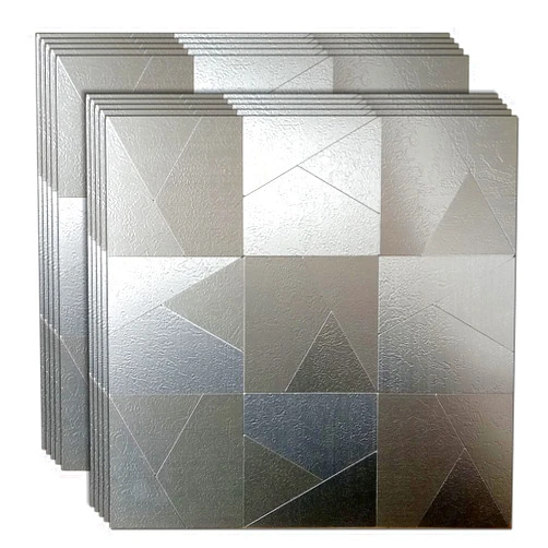 XUANINY Peel and Stick Metal Backsplash Tiles, Self Adhesive Aluminum Mosaic 3D Wall Sticker for Kitchen (Stainless Steel+Relief, 10)