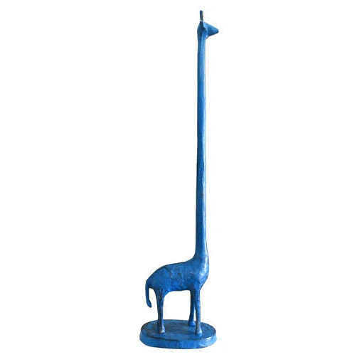 HillSpring Cast Iron Toilet Tissue Holder, Freestanding Giraffe Paper Towel Holder, Decorative Paper Stand for Bathroom or Kitchen Countertop, Blue