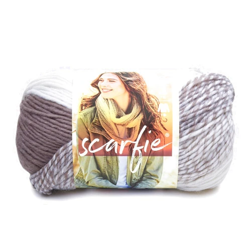 Lion Brand Yarn (1 Skein) Scarfie Bulky Yarn, Cream/Taupe, 936 Foot (Pack of 1)