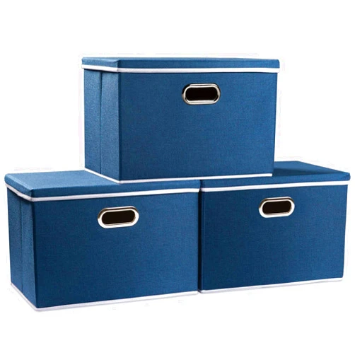 PRANDOM Large Collapsible Storage Bins with Lids [3-Pack] Fabric Foldable Storage Boxes Organizer Containers Baskets Cube with Cover for Home Bedroom Closet Office Royal Blue(17.7x11.8x11.8)