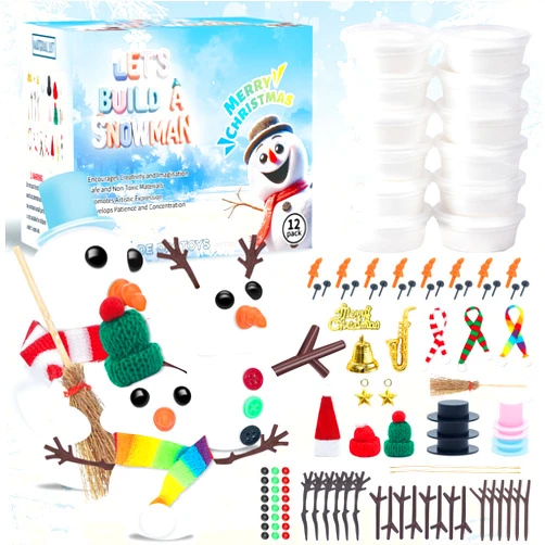 DSDFDS 12 Pack Christmas Craft - DIY Snowman Making Set for Kids, Creative Air Dry Modeling Clay, Build a Snowman Kit for Christmas Decorations Gifts Xmas Activities Holiday Favor Supplies