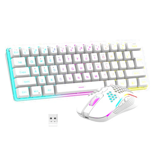 RedThunder 60% Wireless Gaming Keyboard and Mouse Combo, 2500mAh Rechargeable Battery, Ultra-Compact Small RGB Mechanical Feel Keyboard, Lightweight Honeycomb Optical Mouse for Gaming/Business, White