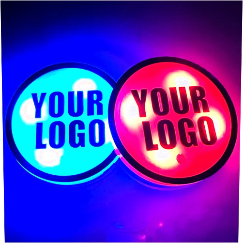 NewL Custom Logo Led Cup Holder Lights, 2 Pieces Personalized Car Cup Holder led Lights with 7 Colors USB Charging Mat Cup Pad Coaster Insert LED Interior Atmosphere Lamps