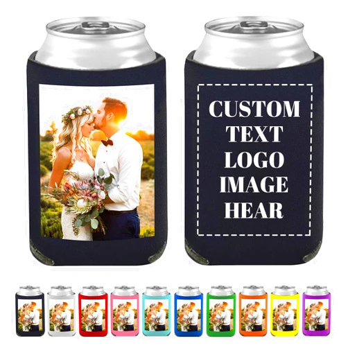 QTQUZA 100 Pcs Custom Can Coolers Bulk Personalized Bottle Covers for Soda and Beer with Logo Photo Text for Wedding Favors, Birthday Graduation Party, Bar, Guests