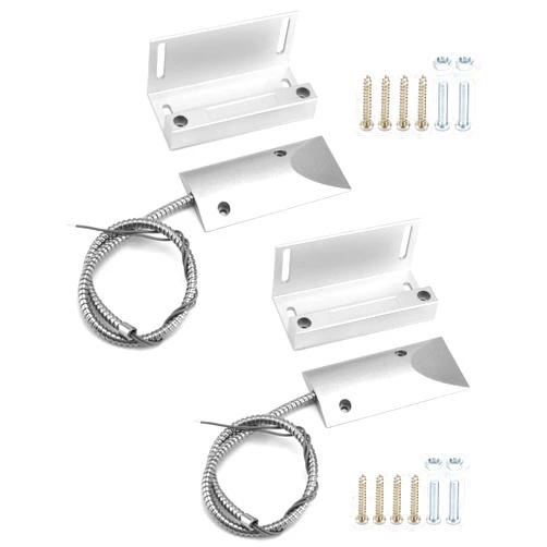 QWORK Wired Alarm Magnetic Garage Door Contact Switch Sensor, 2 Sets Home Security Wired Contact Magnetic Reed Switch Alarm with Adjustable Bracket