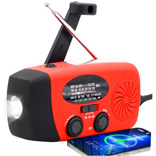 SonicRapid 5000MAH Emergency Hand Crank Radio, Portable Survival Solar Radio AM FM NOAA Weather Radio with Earphone Jack SOS Alarm 4 Modes LED Flashlight, Portable Power Bank Type-C Charger for Camping Hiking