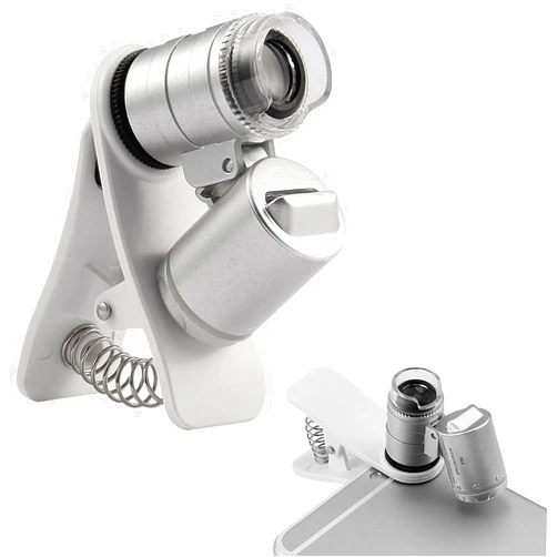 KINGMAS 60X Clip-On Microscope Magnifier Lens with LED Lights Jeweler Loupe for iPhone, Samsung and More Mobile Phones (Universal)