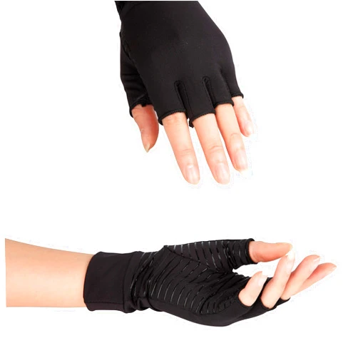 IZSELF Arthritis Gloves for Men & Women Copper Compression Gloves for Carpal Tunnel,RSI,Rheumatoid,Osteoarthritis,Fingerless Design,Breathable,Skin-Friendly,M Size for 6.7-7.8In,1Pair(Black)