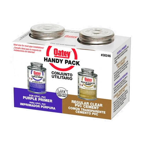 Oatey 30246 4 oz. PVC Regular Clear Cement and 4 oz. NSF Purple Primer Handy Pack