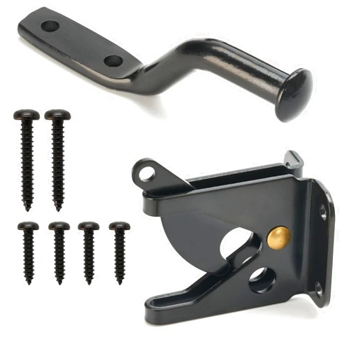 Qualihome Self Locking Automatic Gravity Lever Fence Gate Latch, Steel, Black