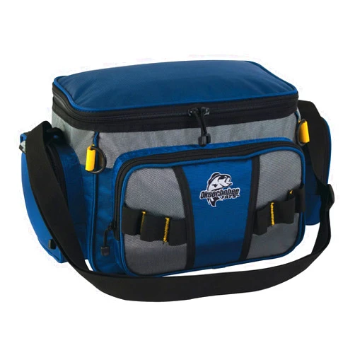 Okeechobee Fats 360 Fishing Gear Tackle Bag by Okeechobee Fats | Soft Sided Fishing Bag | Includes 3 Fishing Accessories Utility Boxes | Top Loading Fishing Tackle Box Bag | Deepwater Blue, 10.8in x 7.8in x 7