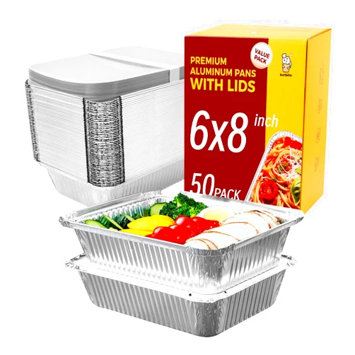 Katbite Aluminum Pans with Lids (50 Pack -8.5×6