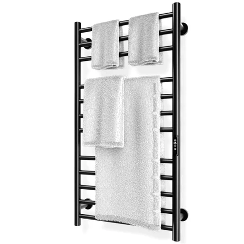 Poloma Wall Mounted Towel Warmer Rack for Bathrooms, Electric Heated Towel Rack Heater, 12-Bars Stainless Steel Black.