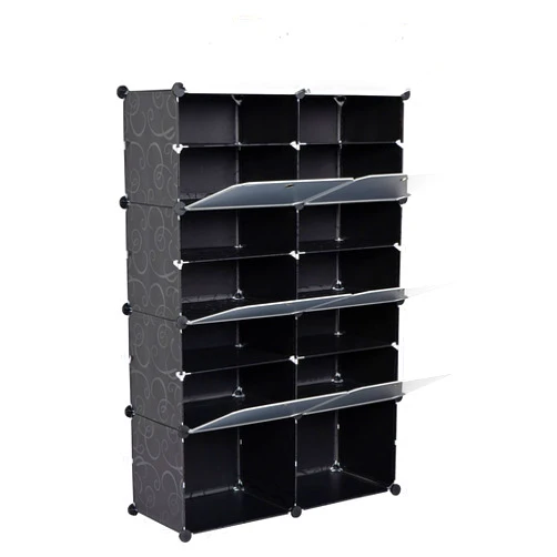 Cffuvros 7-Tier Shoe Rack, Portable Shoe Rack Organizer, 28 Pair Shoe 14 Grids Tower Shelf Storage Cabinet Stand Expandable for Heels Boots Slippers, Black