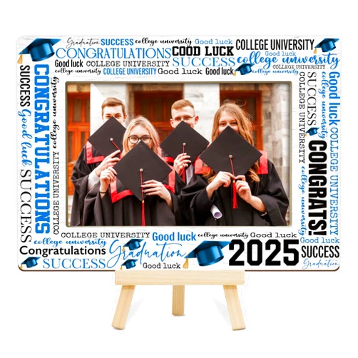 OXRUN Graduation Picture Frame, Royal Blue Wooden Photo Frame with Easel, 4x6 Photo Insert for Graduation Party Tabletop Display, Congrats Grad Gifts for Her Him - B02
