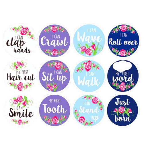 WHFCBJBW Floral Baby Monthly Mile Stone Stickers Adhesive Birth to 12 Months Boys Girls